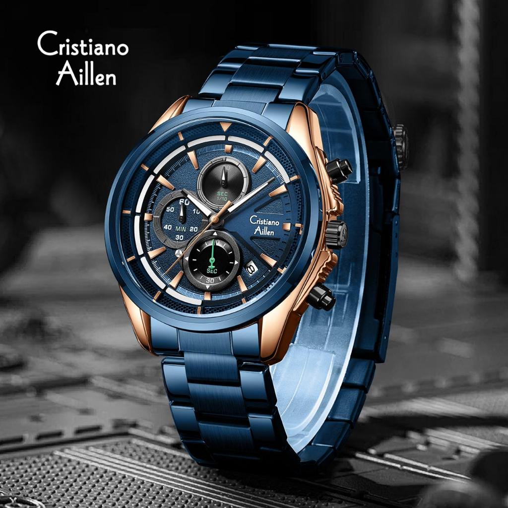 JAM TANGAN PRIA CRISTIANO AILLEN/CA 8890 RANTAI STAINLESS STEEL CRONO AKTIF ORIGINAL WATER RESISTANT