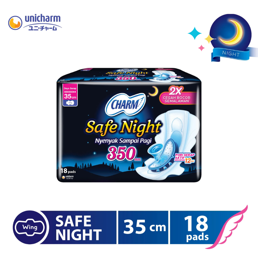 Aurabaik Charm Safe Night Pembalut Wanita Lebih Panjang 2X Cegah Bocor Semalaman Pembalut Anti Bocor