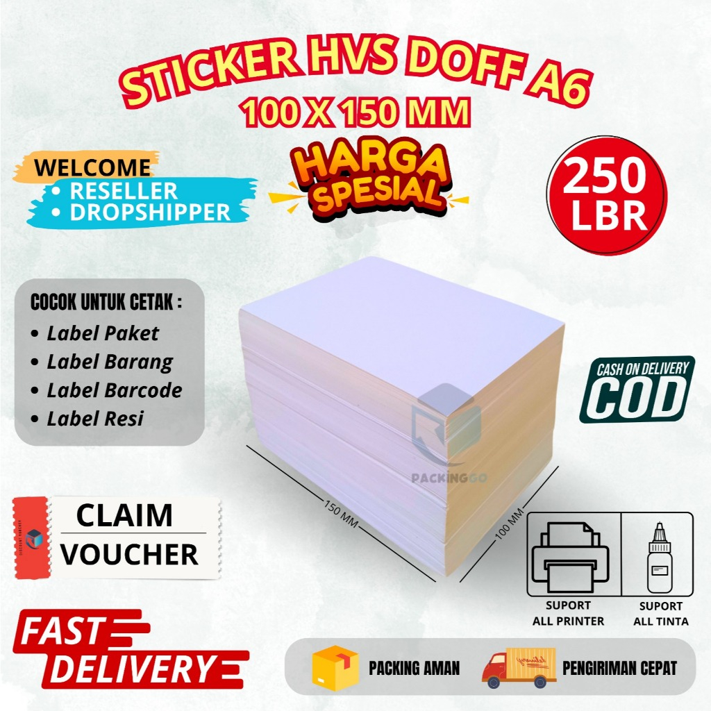 LABEL STIKER A6 ISI 250 LEMBAR / KERTAS STIKER HVS UKURAN A6