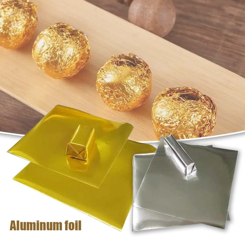 

100pcs Kertas Gold Foil Kertas Metalik Silver Kertas Foil Silver Dekorasi Kertas Cokelat/Permen Aluminium Foil Gold Untuk Makanan