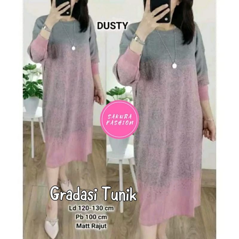 ATASAN TUNIK JUMBO/GRADASI/BLOUSE LONG TUNIK WANITA RAJUT JUMBO LD 130 CM FIT XXXL