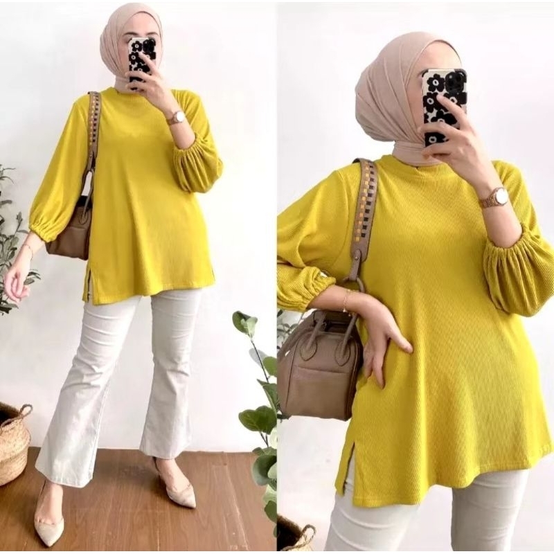 Atasan Blouse Hanover Rajut Oversize Tangan Balon / Batwing Blouse Knit