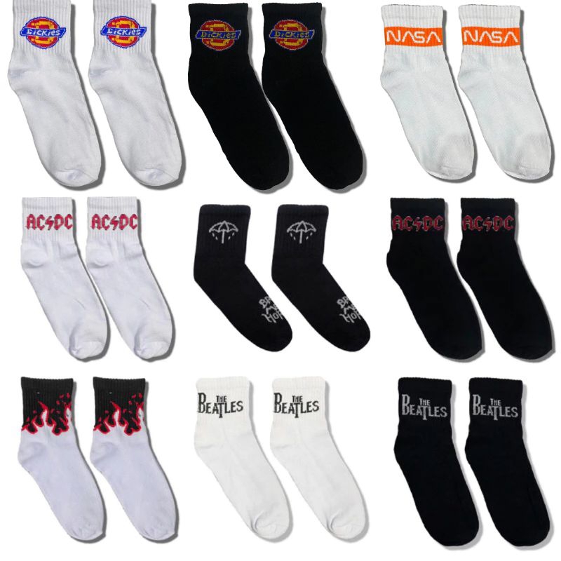 Kaos Kaki Pendek Dewasa Oldschool Band ACDC THE BEATLES Dickies