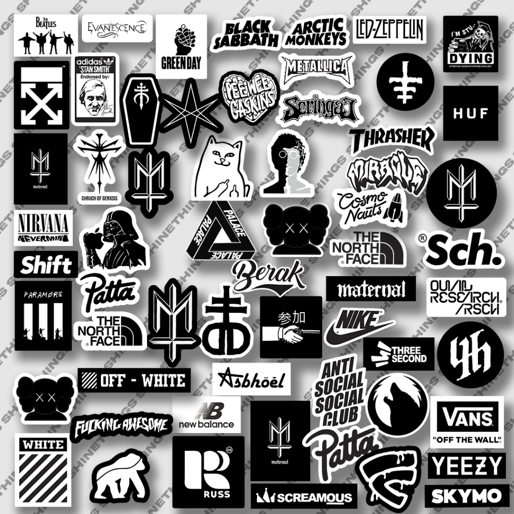 

61pcs Stiker music Brand aesthetic Black White untuk helm case hp laptop