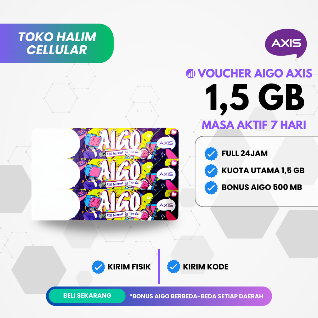 Voucher Kuota Axis 1,5GB+500MB = 2GB 7 Hari