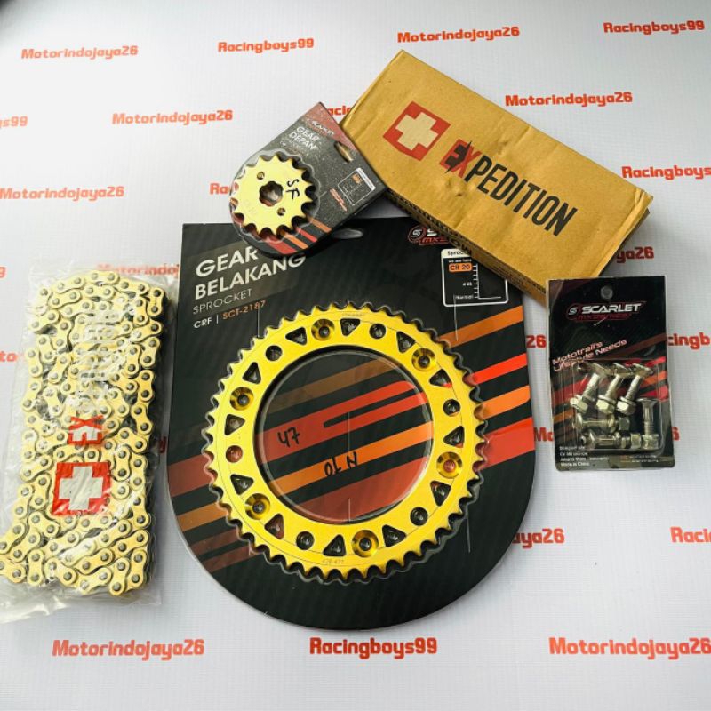 Gear Set Scarlet CRF 150 L Set Rantai Gold Plus Baut Gear Scarlet