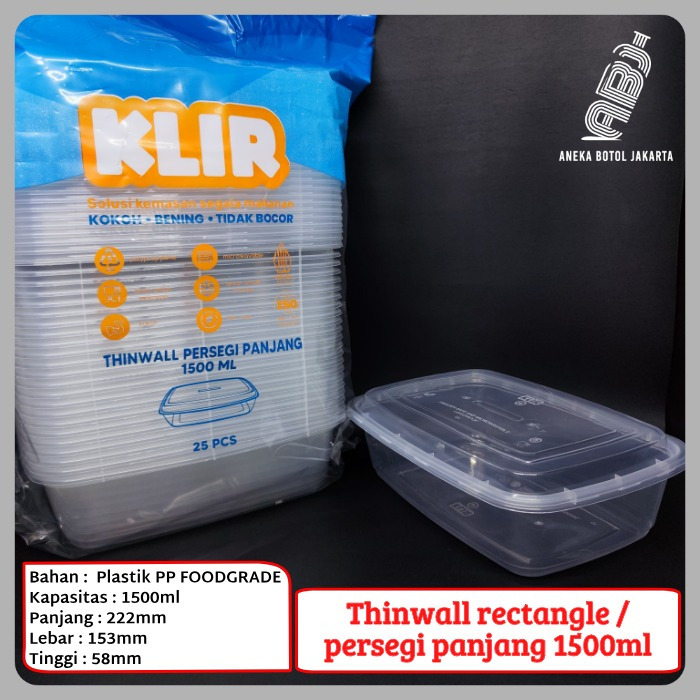 Thinwall klir persegi panjang 1500ml / wadah plastik persegi panjang 1500ml