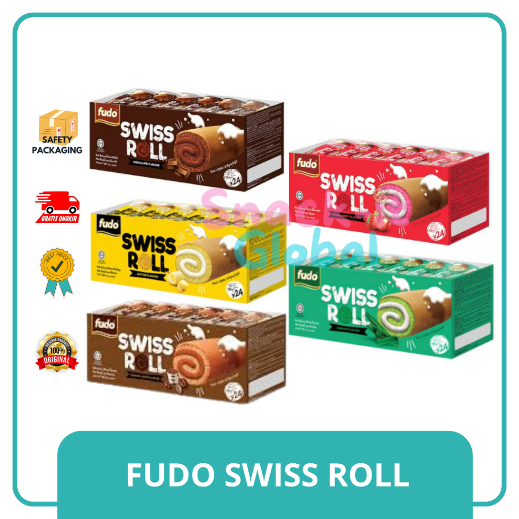 

[GROSIR] Fudo Swiss Roll Malaysia isi 24 pack / Kek Kue Bolu Gulung Oriental / Coklat Pandan makanan ringan