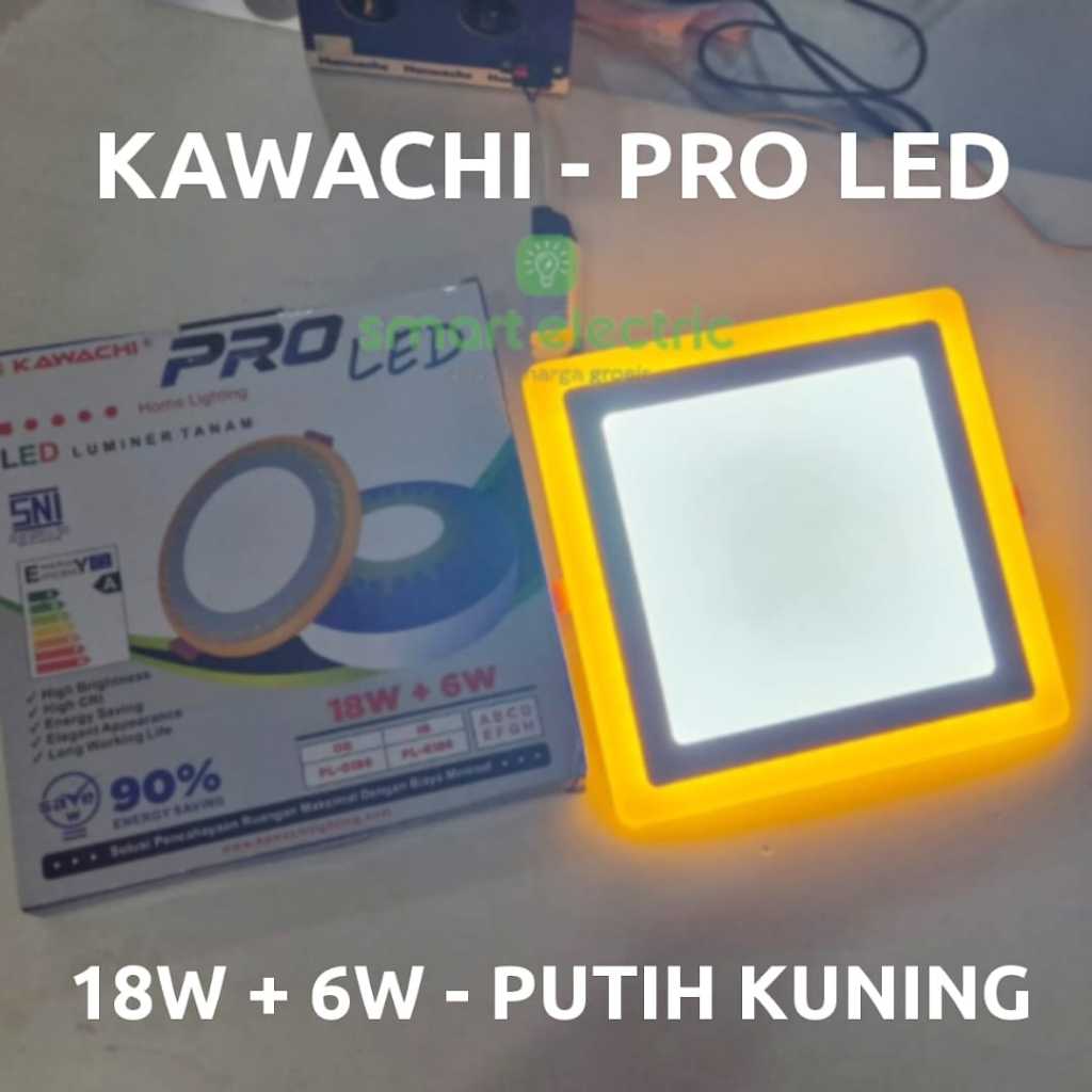 Kawachi Pro Led 18 Watt 2 Warna Cahaya Putih Kuning Lampu Downlight Petak Tanam Plafon