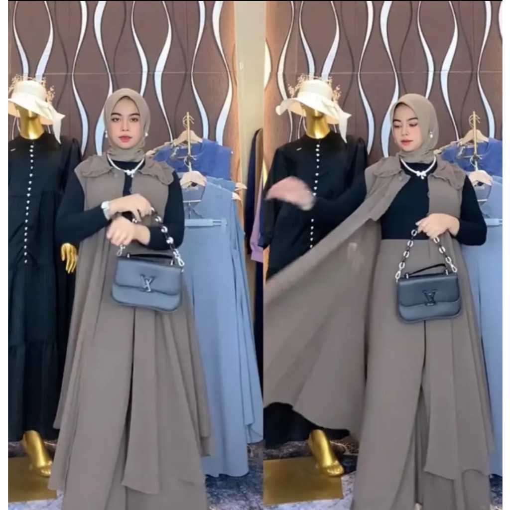 NAURA ONE SET Tanpa manset, ceruty babydoll Hight Quality Setelan Outer ceruty dan kulot