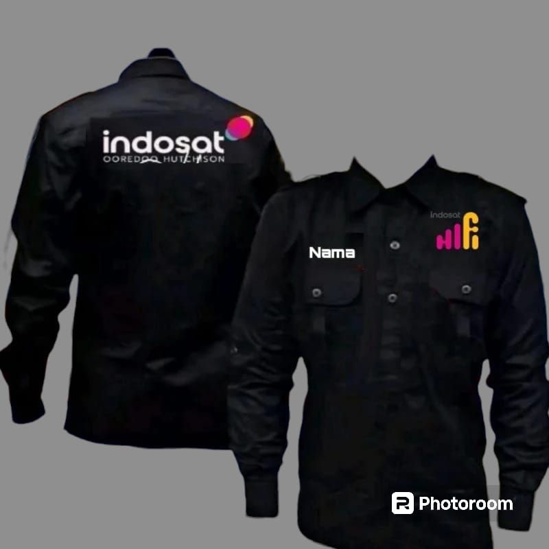 kemeja kerja baju pdh seragam kerja Indosat hifi free bordir nama