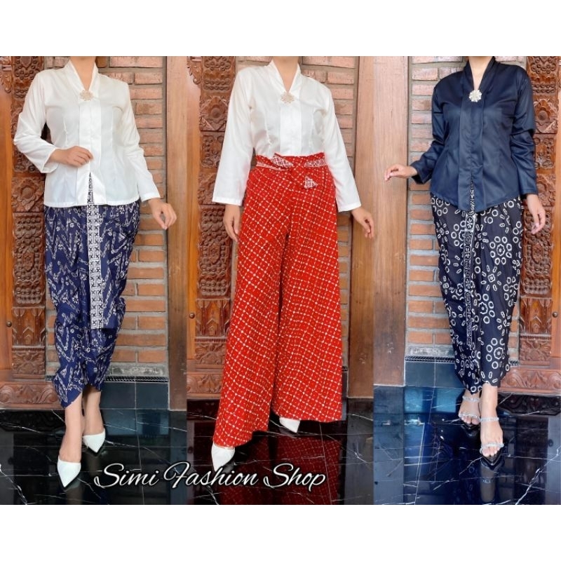SIMIFASHION Setelan kebaya Putih dan Rok lilit dan Kulot batik Merah series