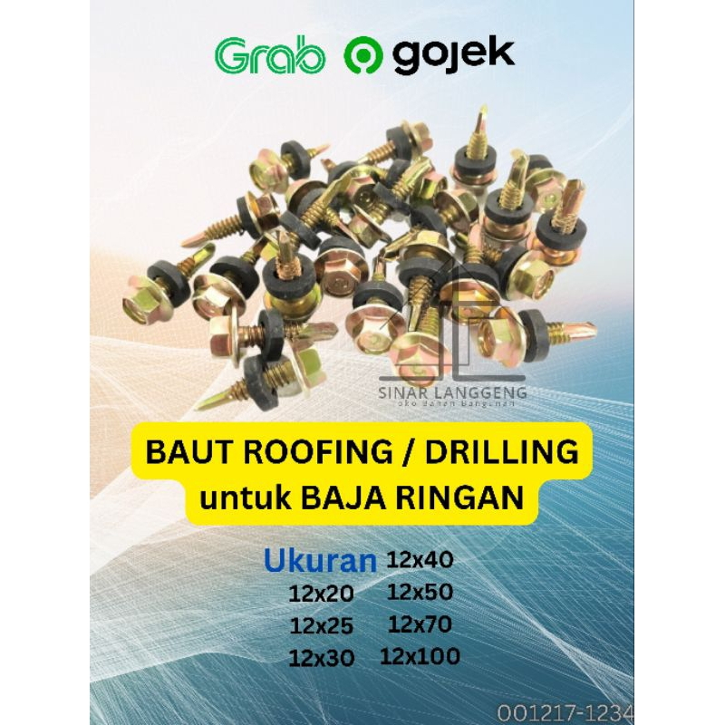 (Harga per pcs)Baut Roofing/Driling Baja Ringan /Drilling Galvalum warna kuning/Baut Galvalum