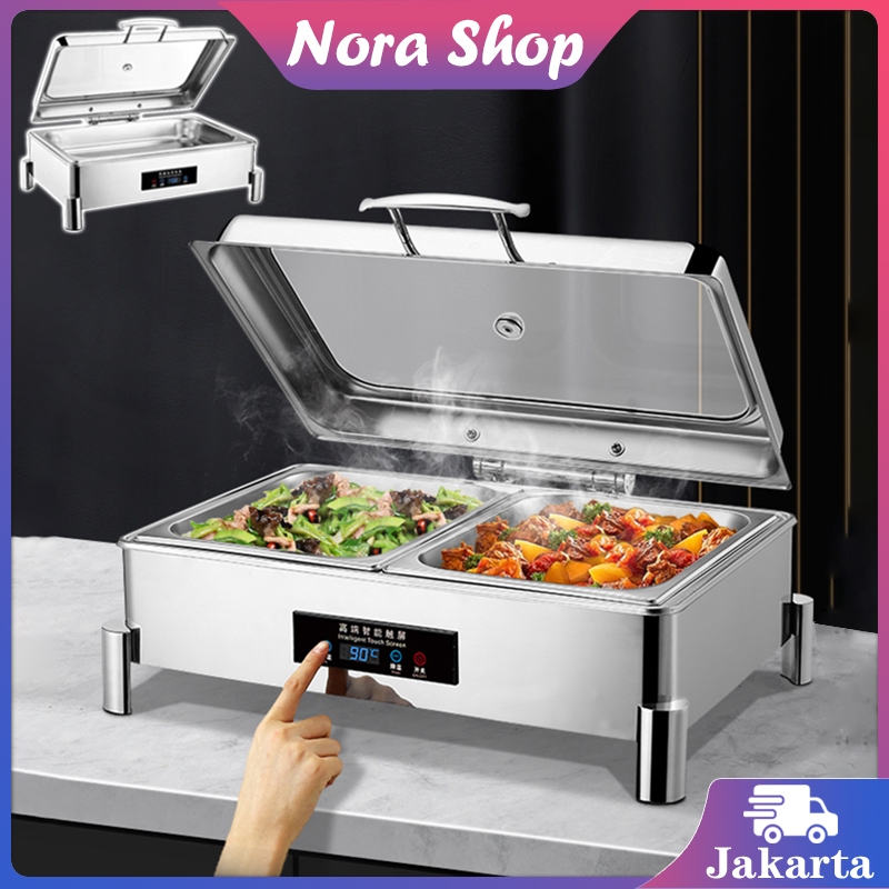 Rolltop Segi Kaca Elektrik Tempat Prasmanan Stainless Wadah Makanan Prasmanan Roll Top Prasmanan