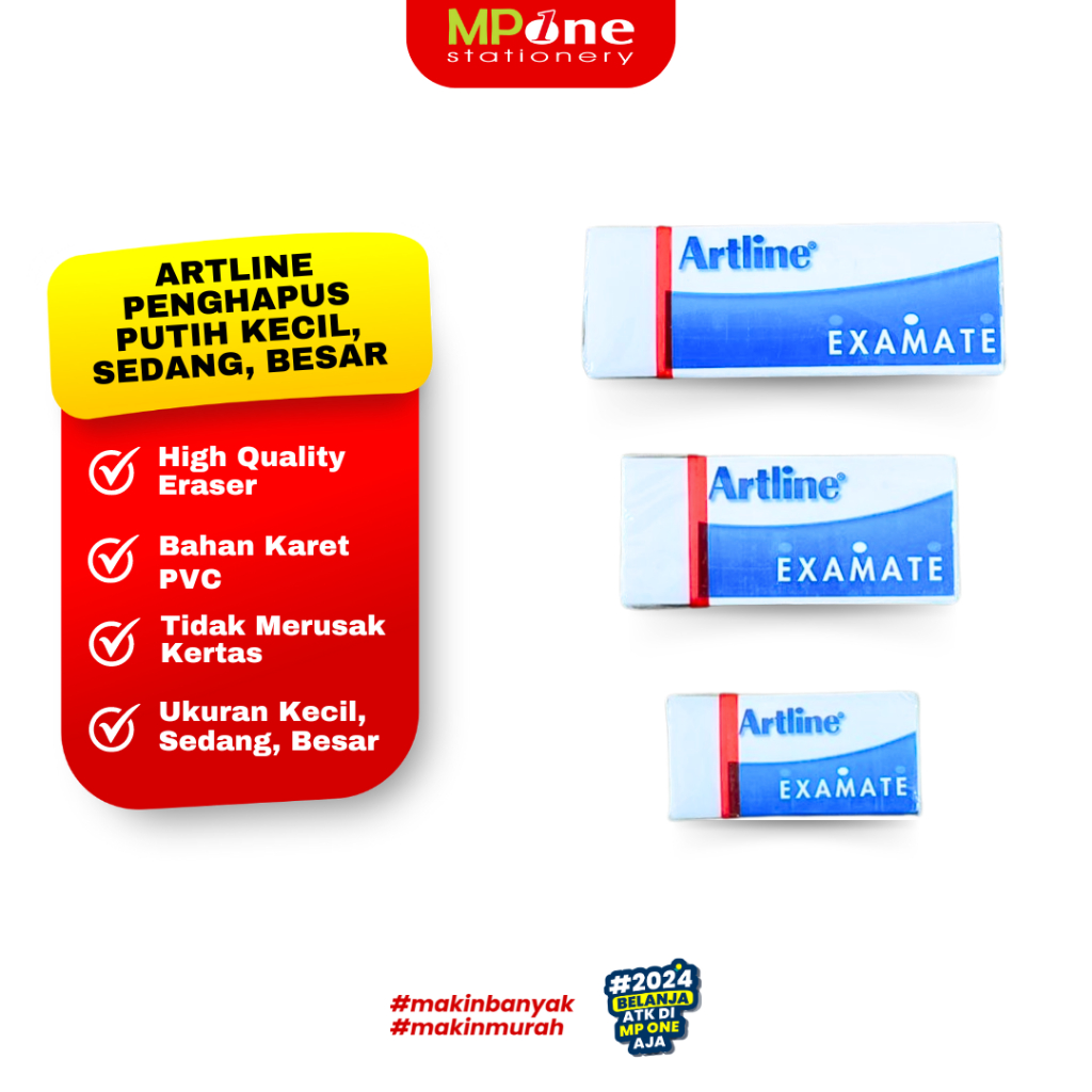 

(1 PCS) Artline Pengahpus Pensil Karet Putih Ukuran Besar/Sedang/Kecil / Eraser White Anti Kotor EER-8/12/22