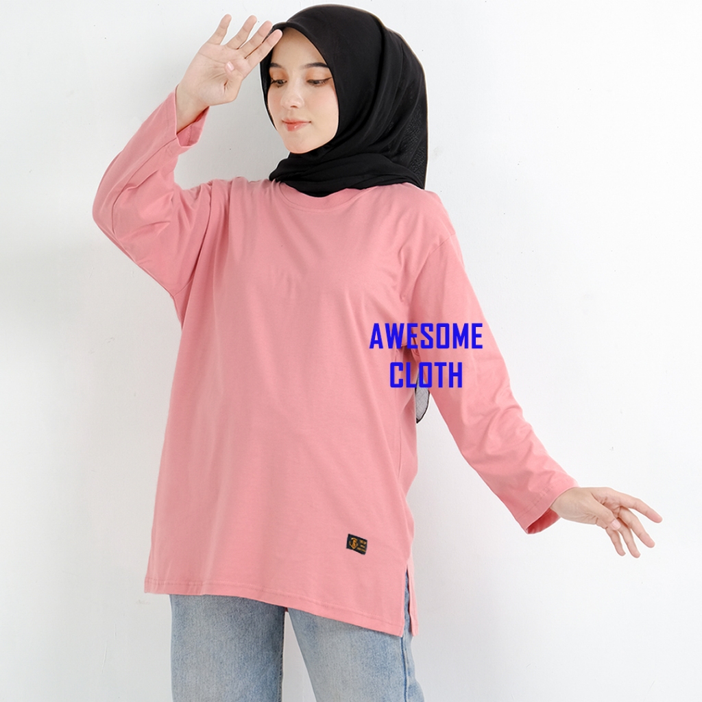 atasan kaos wanita lengan panjang kaos wanita jumbo oversize kaos polos wanita lengan panjang tebal