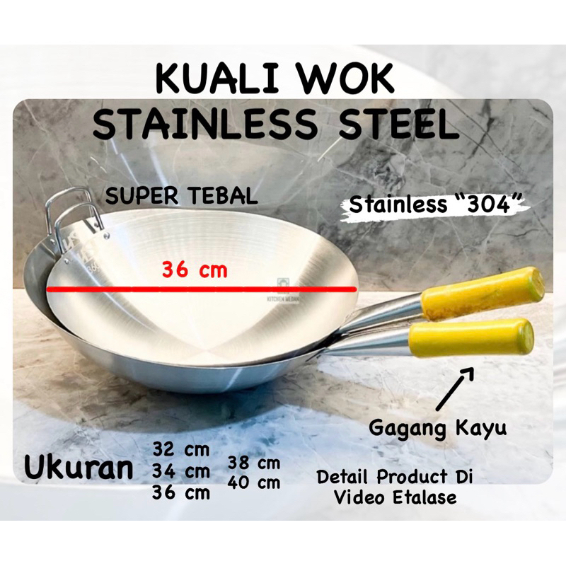 bestpromo wajan stainless steel tebal gagang kayu wok pan kuali