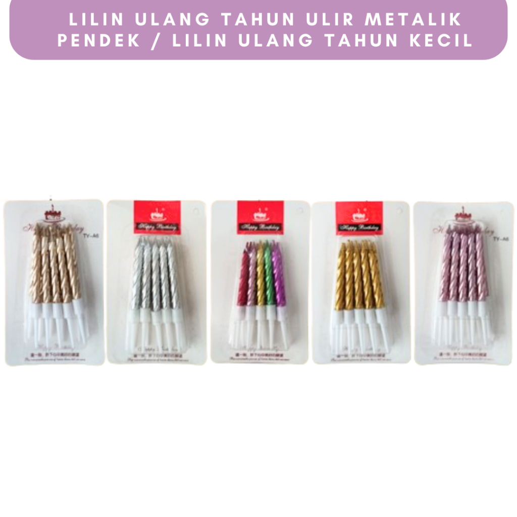 Lilin ULang Tahun Ulir Metalik Pendek / Lilin Ulang Tahun Kecil