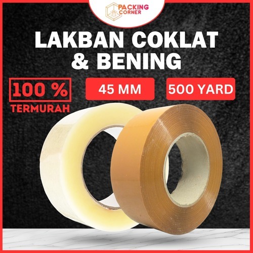 

Lakban Solatip Isolasi OPP Bening Coklat 2 Inch 45mm x 500 Yard 45mic MURAH