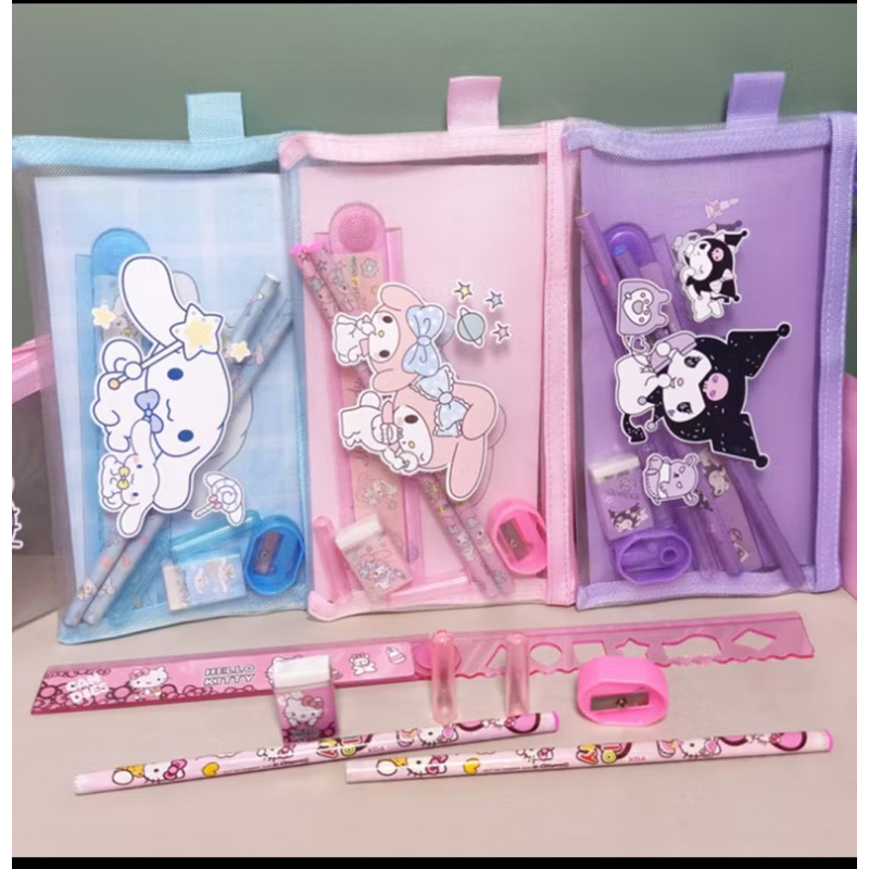 

Set Alat Tulis 7 in 1 / Pouch Set Alat Tulis Ziplock / Paket Alat Tulis Motif Sanrio / Tempat Pensil Karakter Lucu