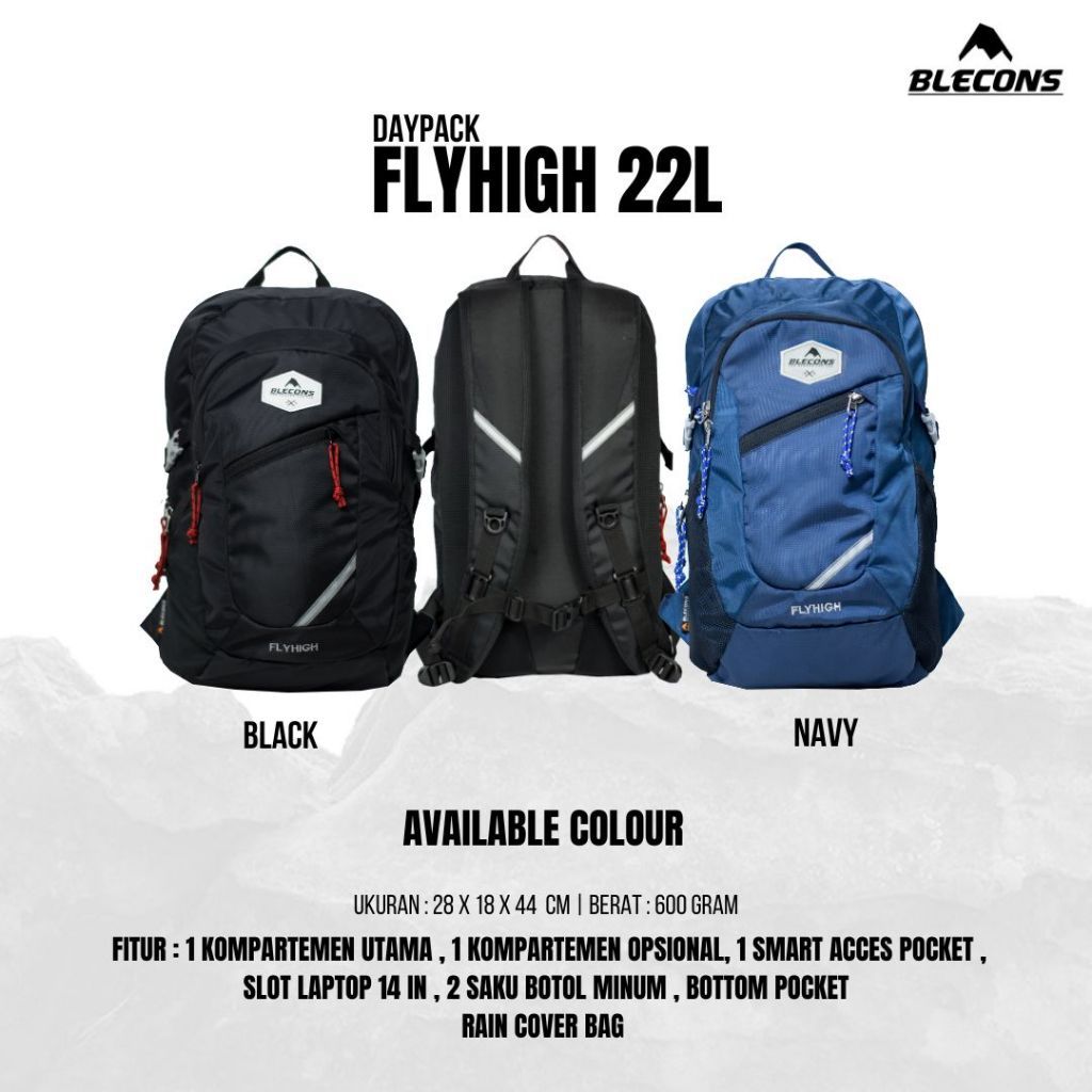 TAS RANSEL DAYPACK BLECONS Flyhigh 22 LITER + RAINCOVER TAS SEKOLAH KANTOR TRAVEL ORIGINAL DAYPACK B