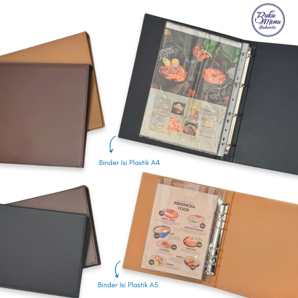 Buku Menu kulit Binder A4 isi plastik Interx A4 dan Binder A5 isi plastik mika A5 cocok untuk Restor