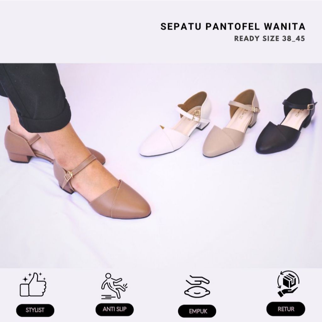 Zavatu Sepatu Sandal Wanita Slip On Mules Bustong Model Tali Hak 3 cm Big Size Jumbo 38-45 DU 602