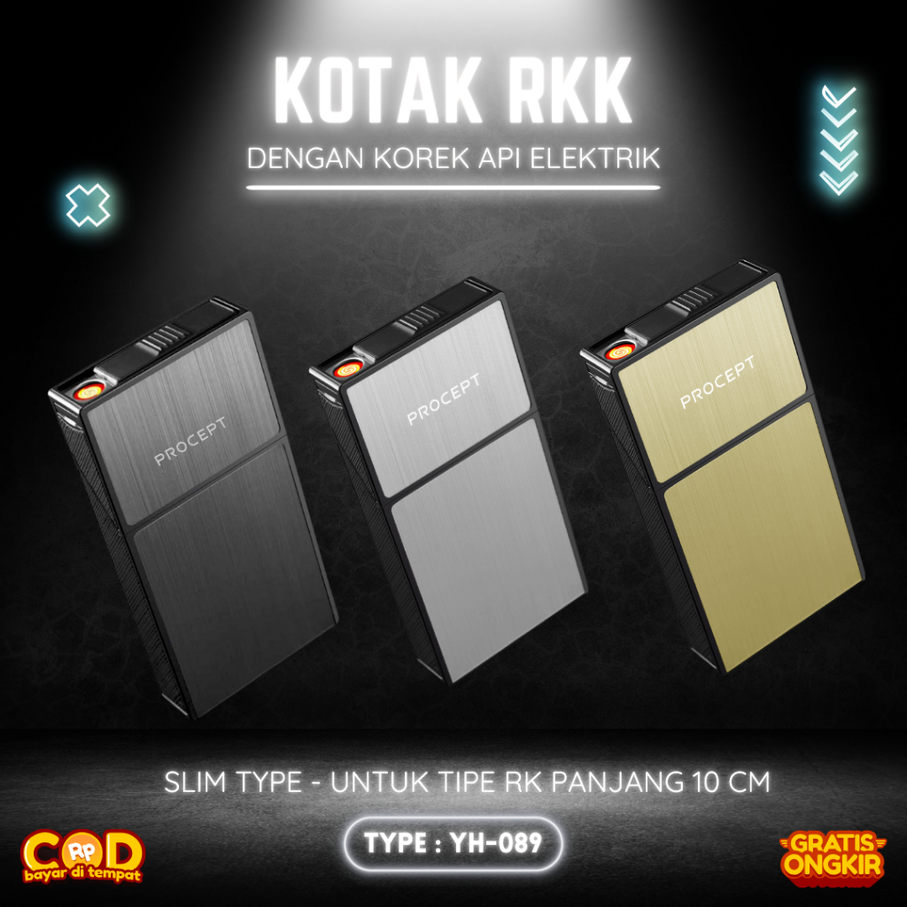 ProCept Kotak Rokok Rkk Slim Edition Panjang Dengan Korep Api Elektrik Aluminium YH-089