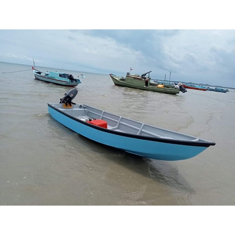 Kapal Perahu Full Fiber 4.5M X 1.2M Model Sampan Boat Fiberglass Cetakan Rapi Mulus