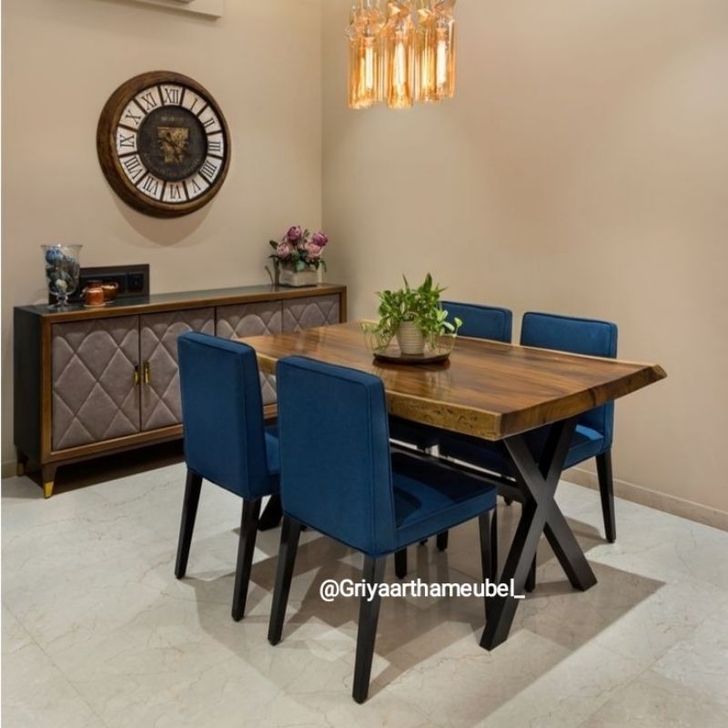 meja makan kayu solid trembesi set meja makan kayu utuh