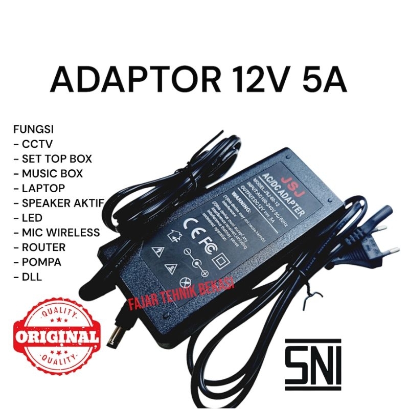 ADAPTER ADAPTOR CHARGER DC 12V 5A 12 VOLT 12 VOL 5A 5 AMPER - CCTV - LAMPU LED - STB - MUSIK BOX - M