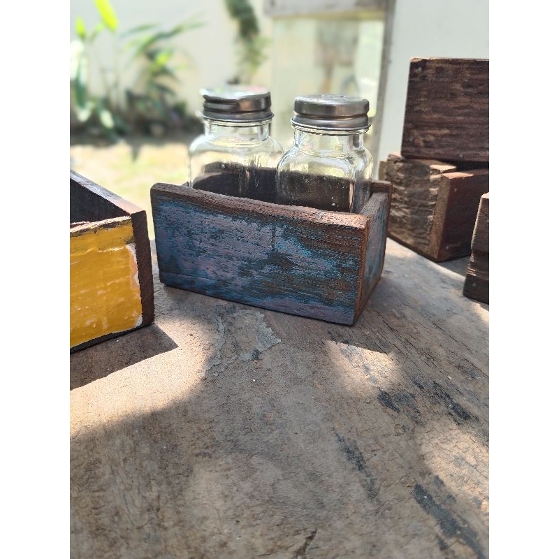 Kotak Kayu Jati Jadulan Tempat Garam & Lada