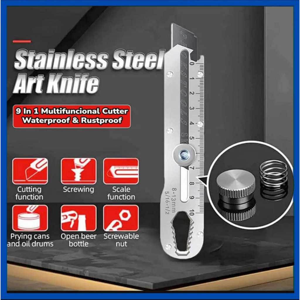 

Pisau Cutter Besar Stainless Steel Cutter Pisau Baja 9 In 1