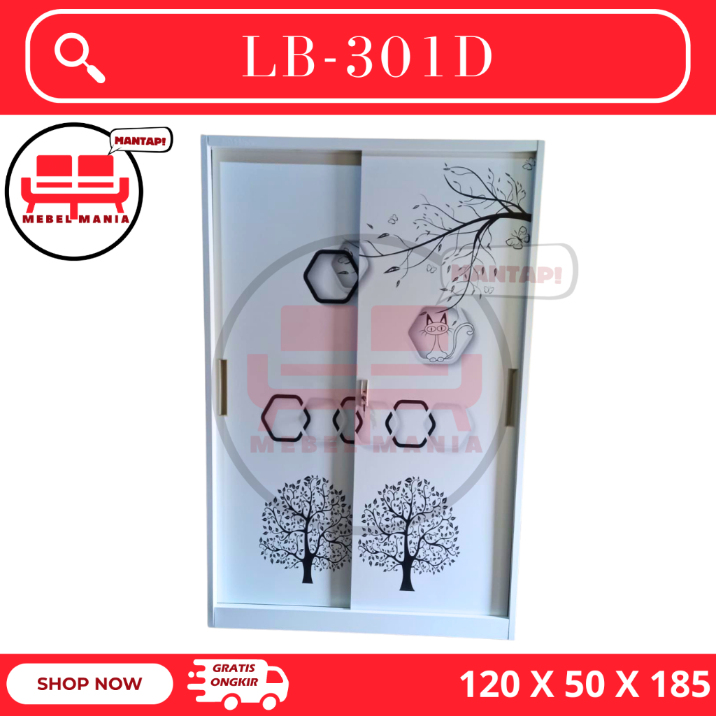 Lemari Baju 2 Pintu Besi - Lemari Baju Sliding - Almari Baju Besi Sliding - Lebar 120 cm - Lemari ba