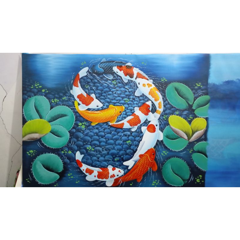 Lukisan koi asli tangan. lukisan koi asli kanvas gulungan
