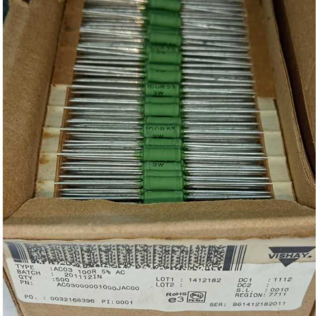 Resistor 100 Ohm 3 Watt  5% Wirewound Vishay AC 03 ORIGINAL EUROPE