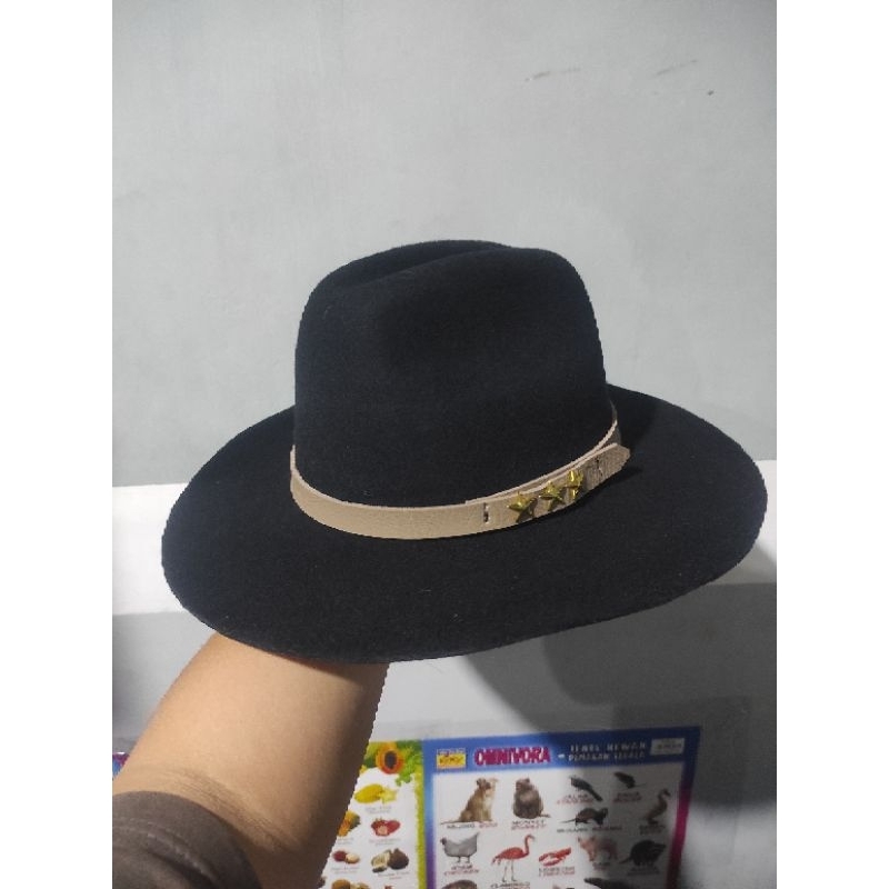 Topi Laken Koboy 100% Wool Import, Topi Laken Hitam, Topi Laken Cowboy, Topi Laken Warna Hitam, Topi