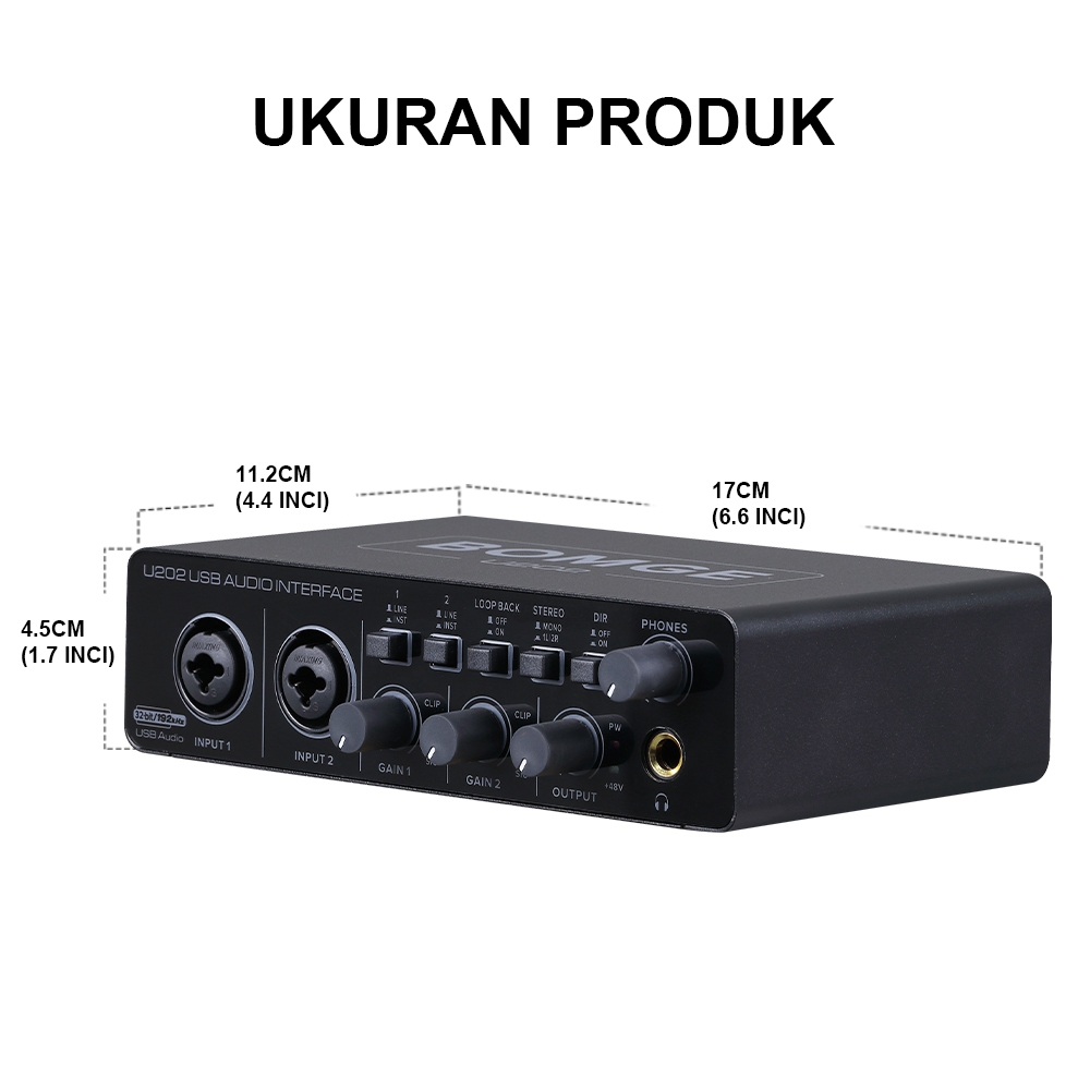 GROSIR BOMGE U202 USB Audio Interface with Mic Preamplifier XLR/TSR/TS Ports,48V,32-Bit/192kHz
