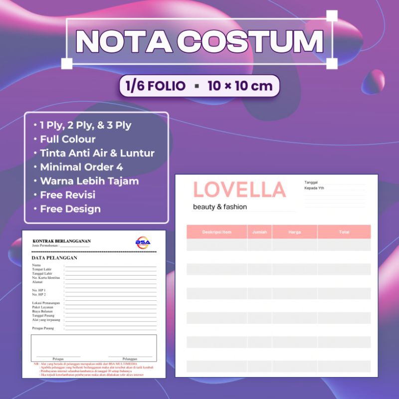 

Nota Custom Ukuran 1/6 Folio Nota Kecil Full Colour
