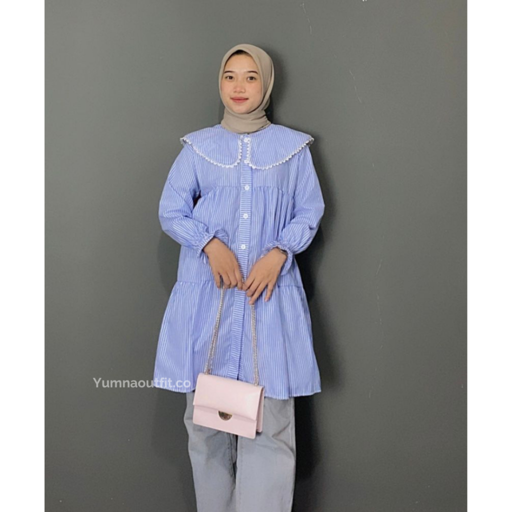 [YUMNA] Clara Tunik - Tunik motif salur all size bahan katun - tunik wanita kekinian koreanstyle