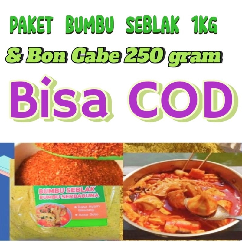 

paket bumbu seblak 1kg & Bon Cabe/Cabe giling 250g Parian Ayam Bawang& soto