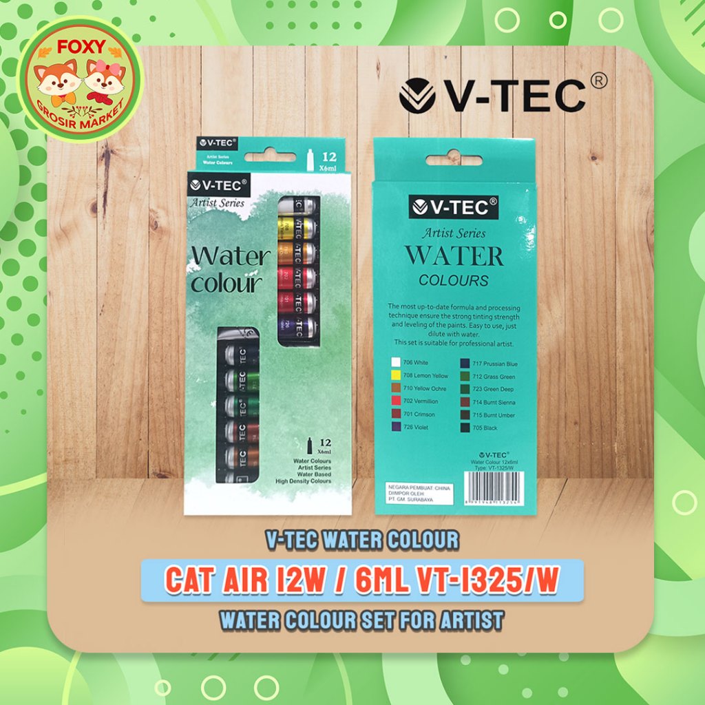 

Cat Air 12W V-TEC VT-1325W / Water Colours 12 Warna x 6 ML - Set VTEC / Water Colour V Tec Set for Artist