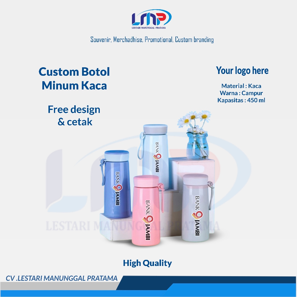 LMP LESTARI SOUVENIR - Merchandise Souvenir Custom Botol Minum Kaca Code#1022 | Souvenir Botol Minum