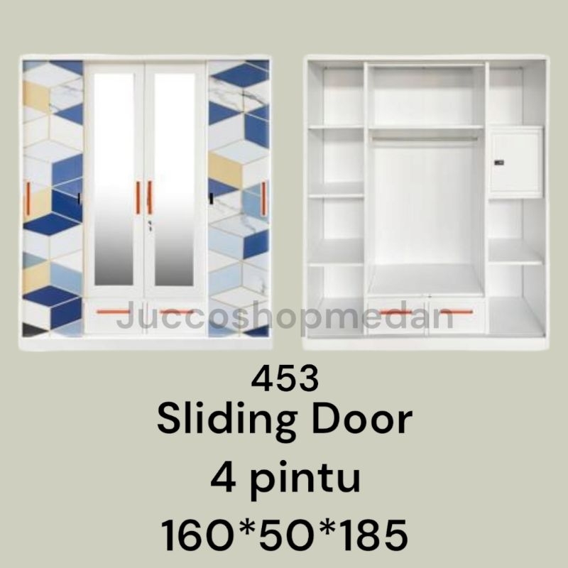 [ Jucco ] Lemari Pakaian 4 pintu Sliding - Lemari Plat Sliding 160x185 - Lemari Pakaian 4 pintu Slid