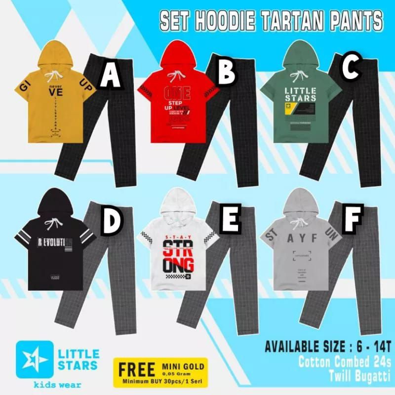Baju Setelan Anak Laki-Laki Set Hoodie Tartan Pants by Little Stars