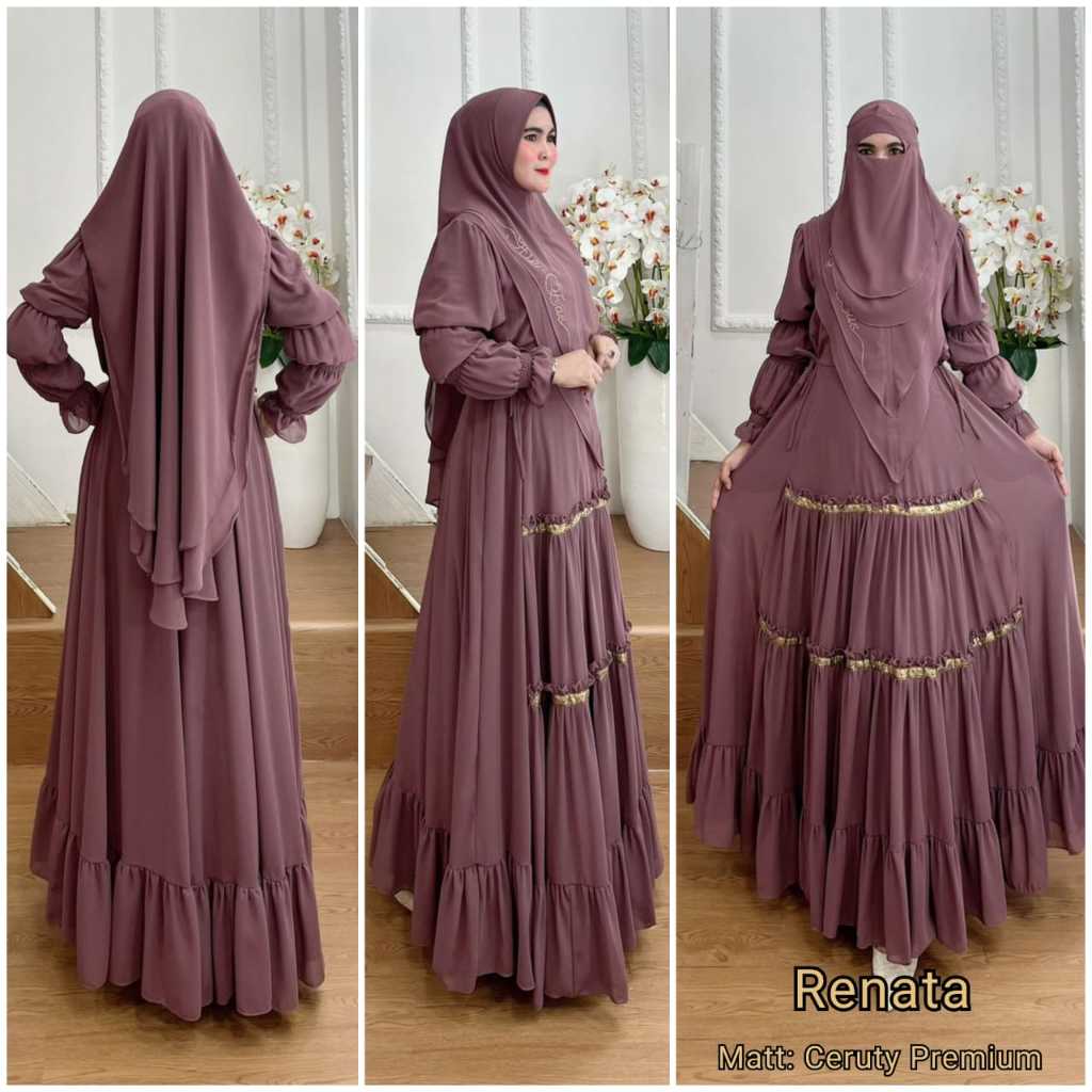 BISA COD Set Gamis Syari Kode RENATA Bahan Ceruty Babydoll Premium By Ory AjeZas Collection