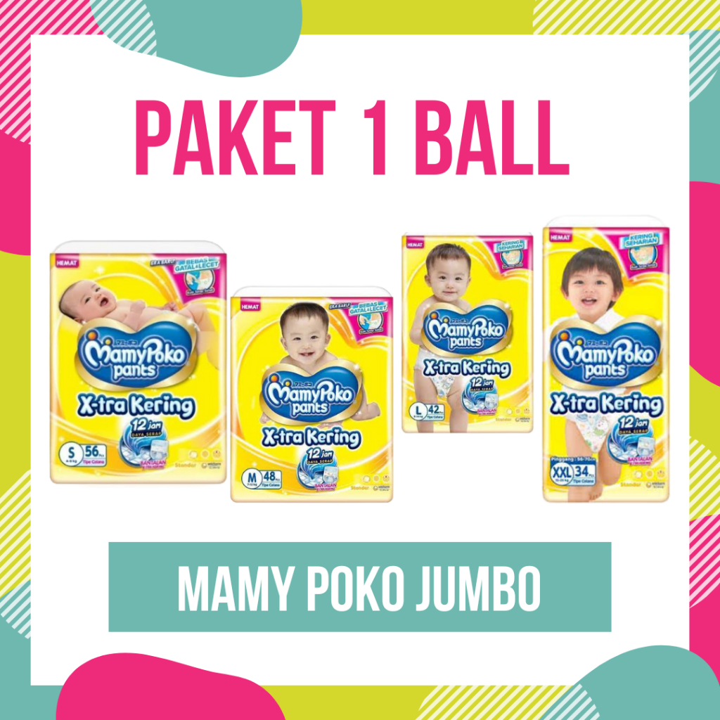 Pampers Mamy poko Jumbo 1 ball varian ukuran S56.M48.L42.XL38.XXL34 Xtra kering