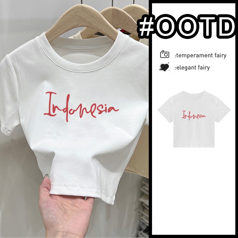 Kaos Pendek Longgar Crop Top Wanita Y2k Retro Style Putih Kaos Wanita Premium Kaos Wanita Lengan Pen