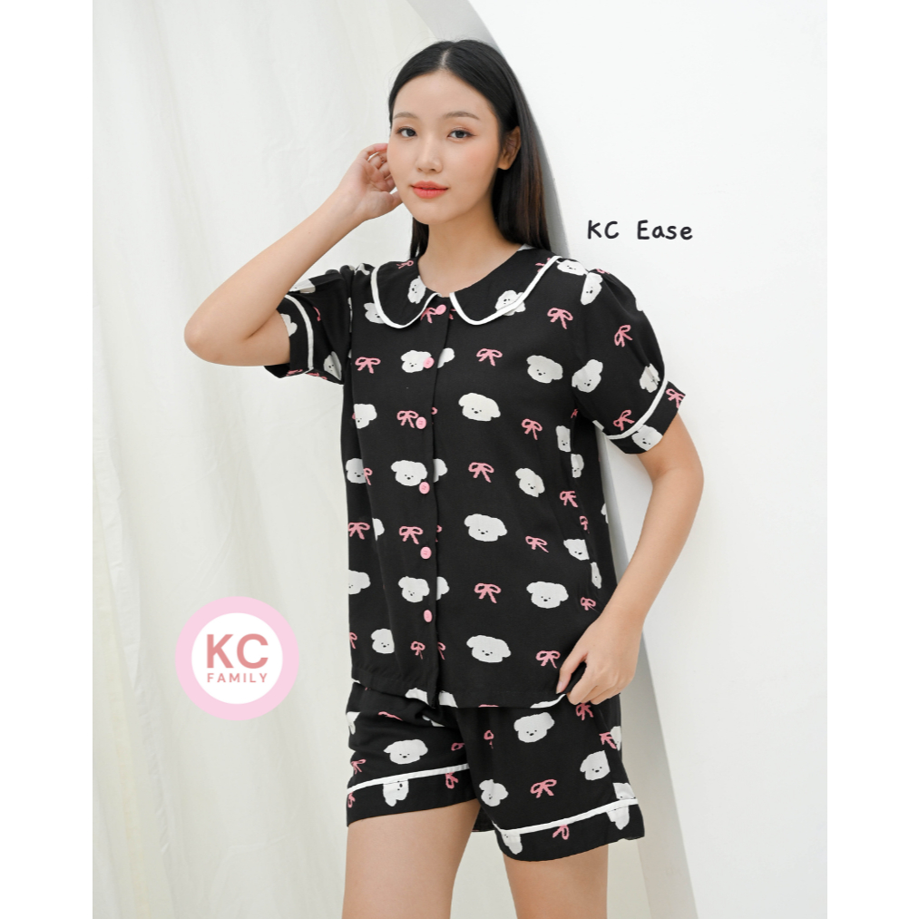 KC Ease in Ribbon Puppy Piyama Wanita Lengan Pendek Celana Pendek