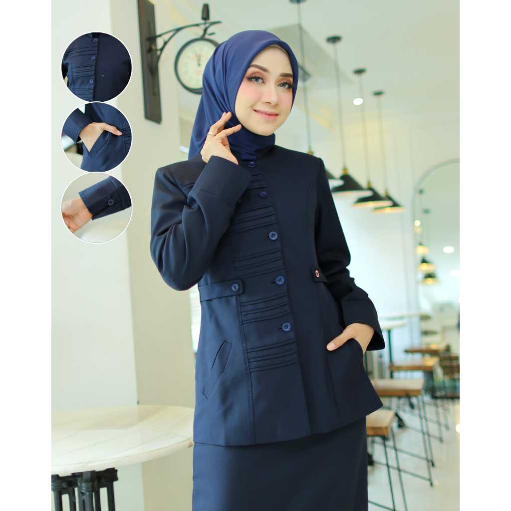 Baju Kerja Dinas Seragam Guru/ASN BIRU DONGKER STANDAR STIK GARIS Wanita  Setelan Rok Span/Rok.A/Cel